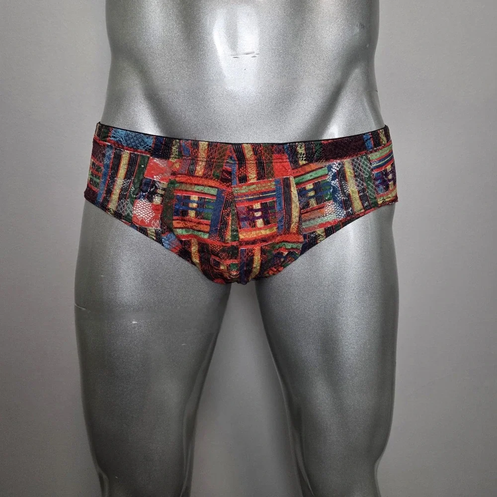 Cosabella Mens Briefs‎ Multi Color Geometric Mosaic Print Low Rise Underwear NEW